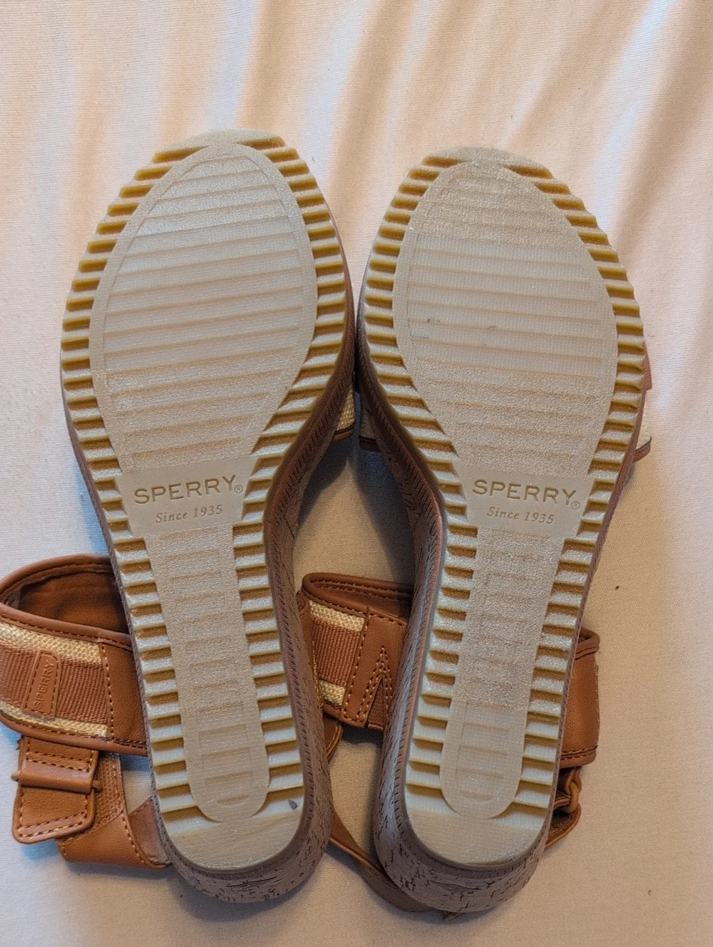 Sperry Women’s Tan and Cream Wedge Sandals - Comfortable Everyday Style 8.5